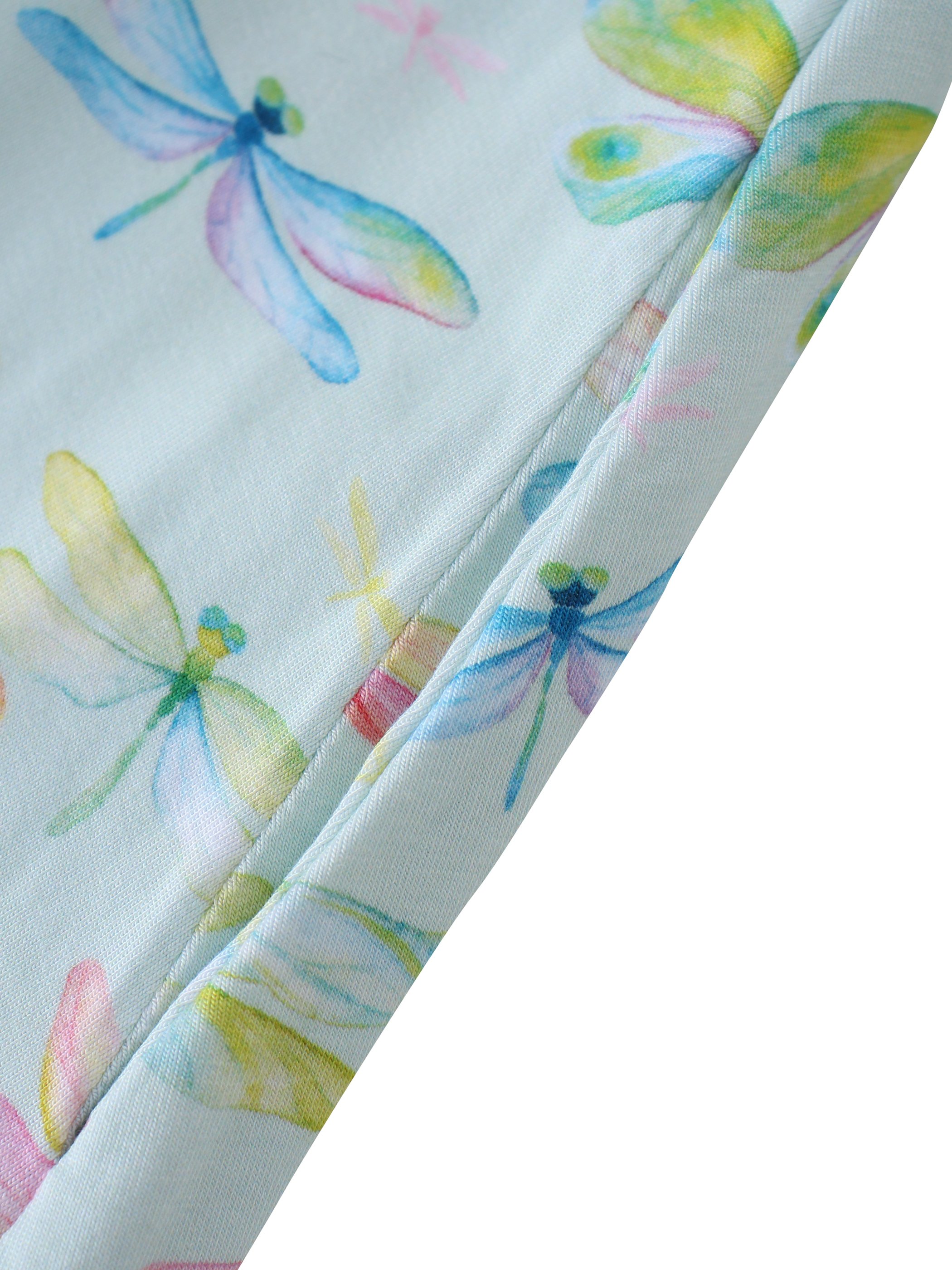 Customizable Blue Bamboo Fiber Dress for Girls Long Summer Dress with Dragonfly Print Cute Style OEKO Certified Short Sleeves