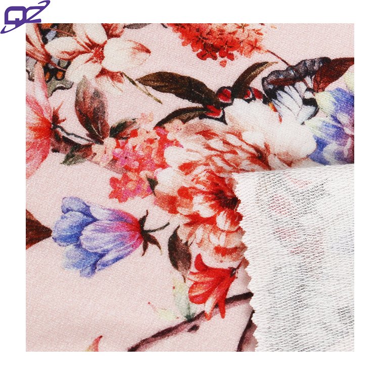Custom 230gsm 4 way stretch digital print bamboo spandex French terry knit fabric for Hoodies Tops