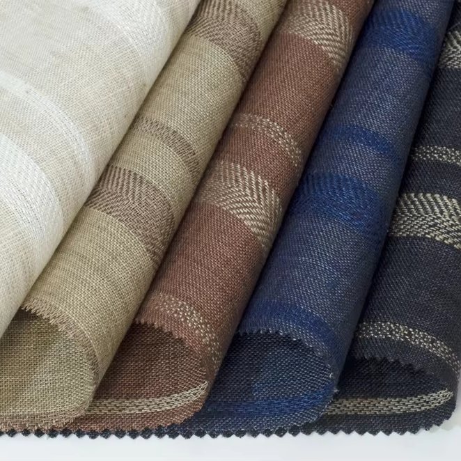 #8510 Fashion trend eco friendly linen fabric yarn-dyed fishbone twill 100%linen fabric for shirt