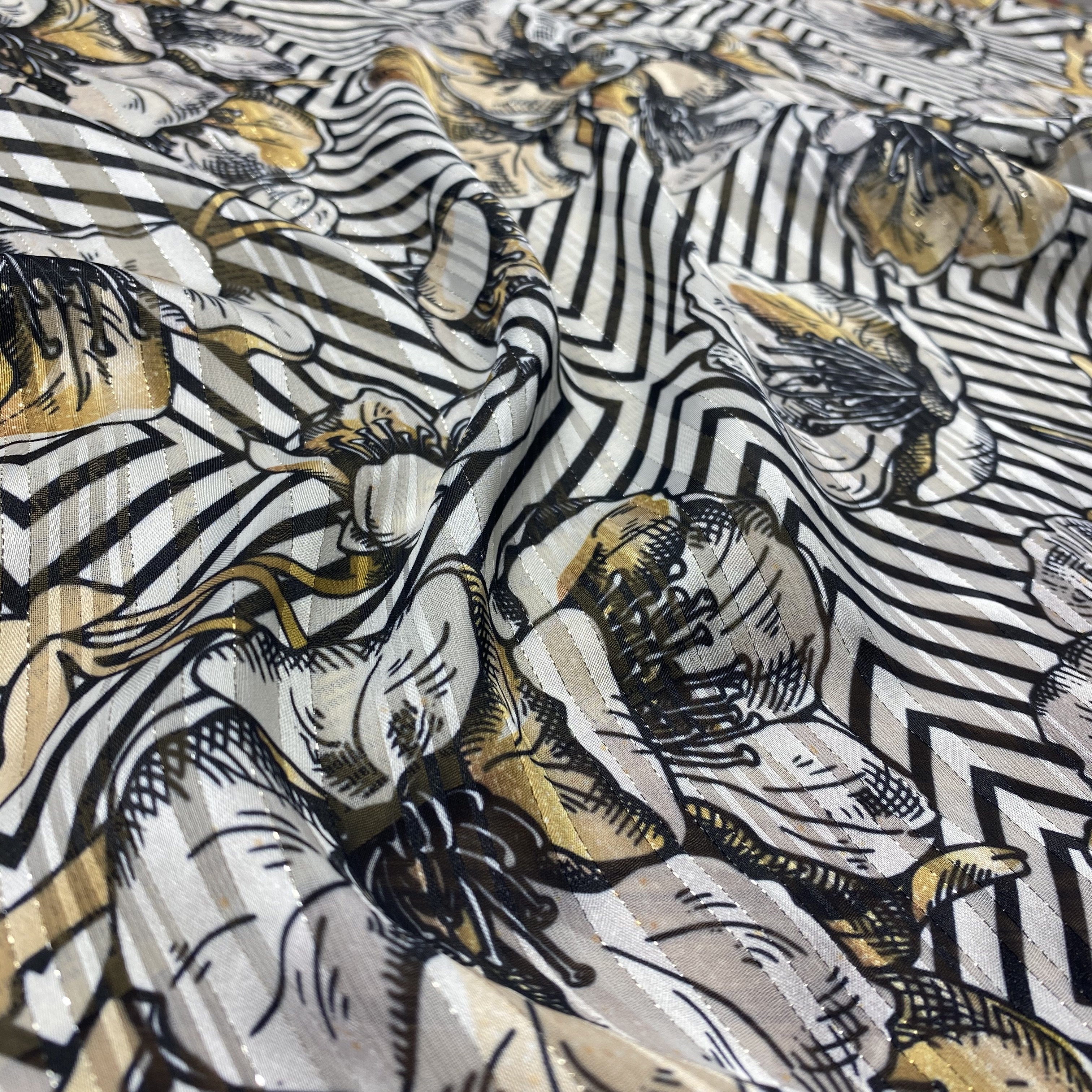 HIGH FASHION PRINTING FABRIC CHIFFON LUREX FABRIC WITH STRIPE FOR GARMENTS