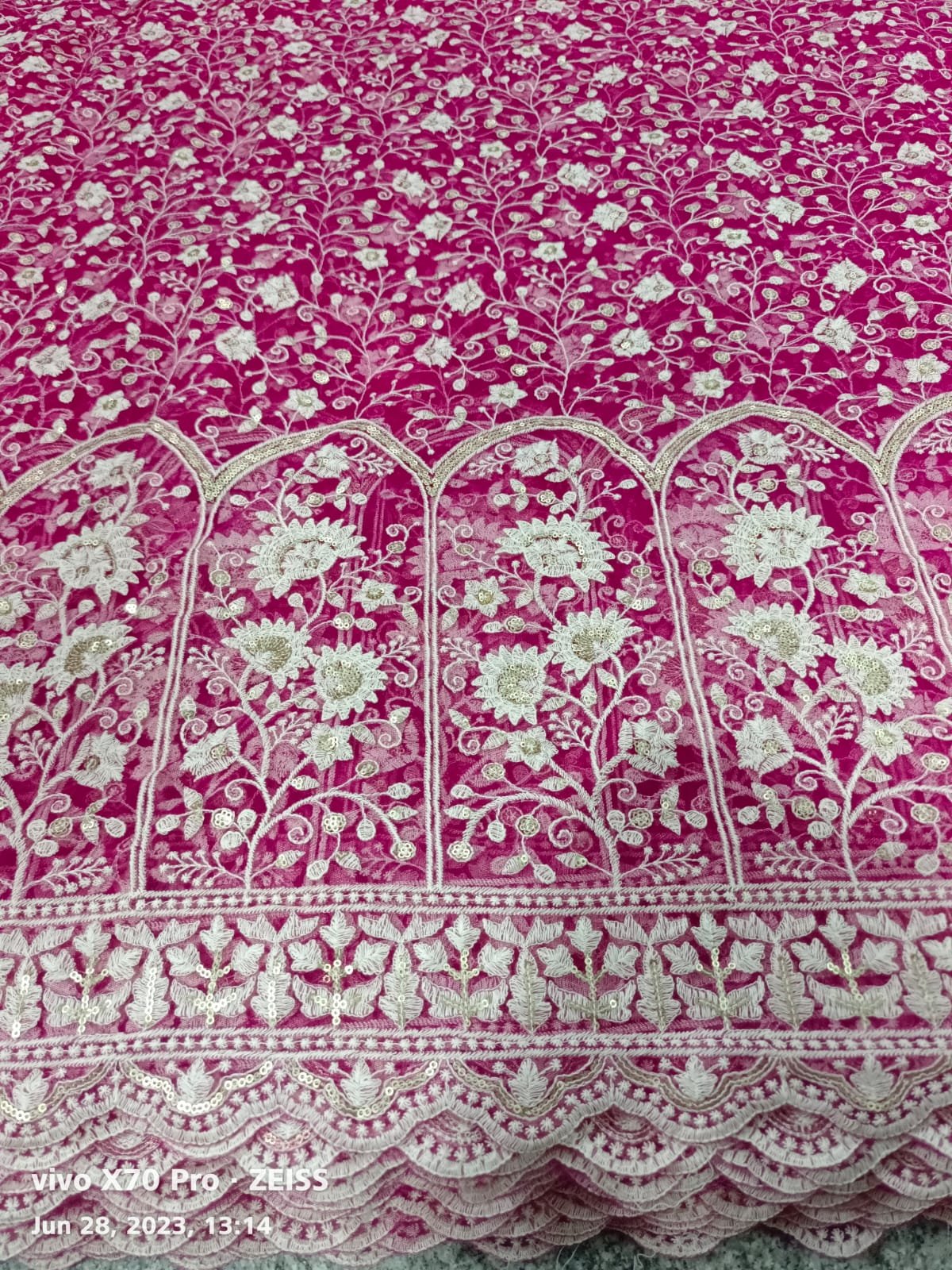 High on Demand Lucknowi Embroidery Net Fabric with Woven Pattern for Wedding Dress Making Supplied Indian Supplier Export Price