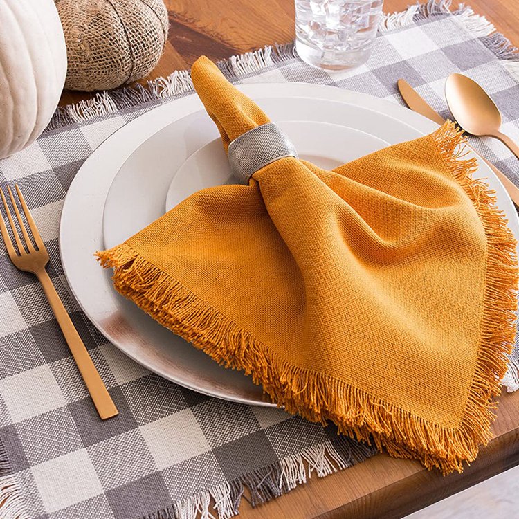 Custom Dinner Party Restaurant Square Linen Frayed Napkin Cloth Linen Wedding Napkins Terracotta