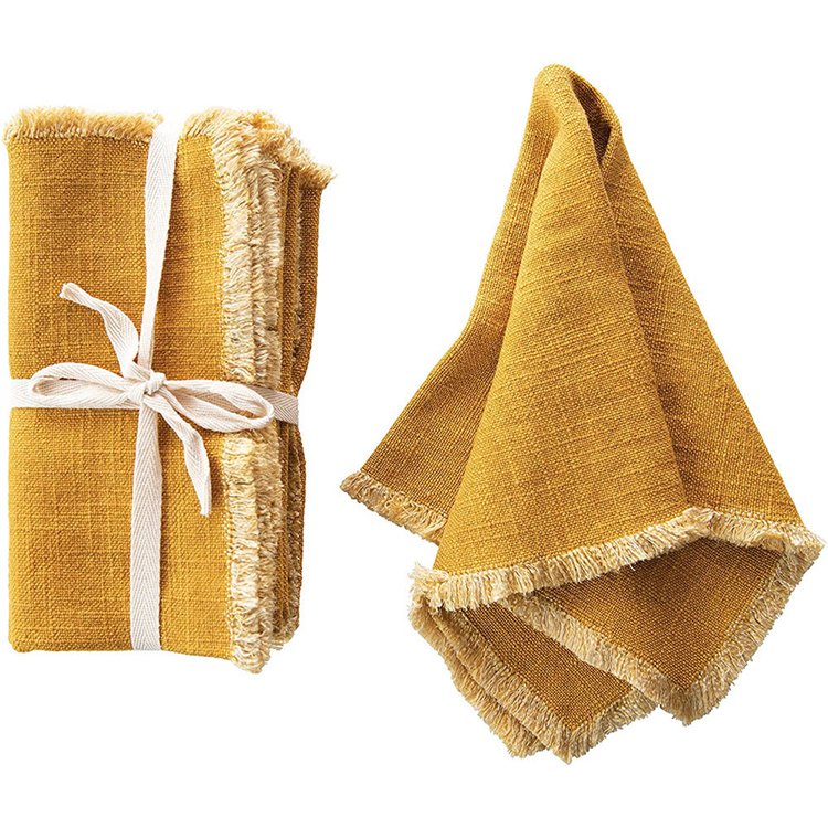 Custom Dinner Party Restaurant Square Linen Frayed Napkin Cloth Linen Wedding Napkins Terracotta
