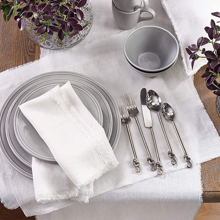Custom Dinner Party Restaurant Square Linen Frayed Napkin Cloth Linen Wedding Napkins Terracotta