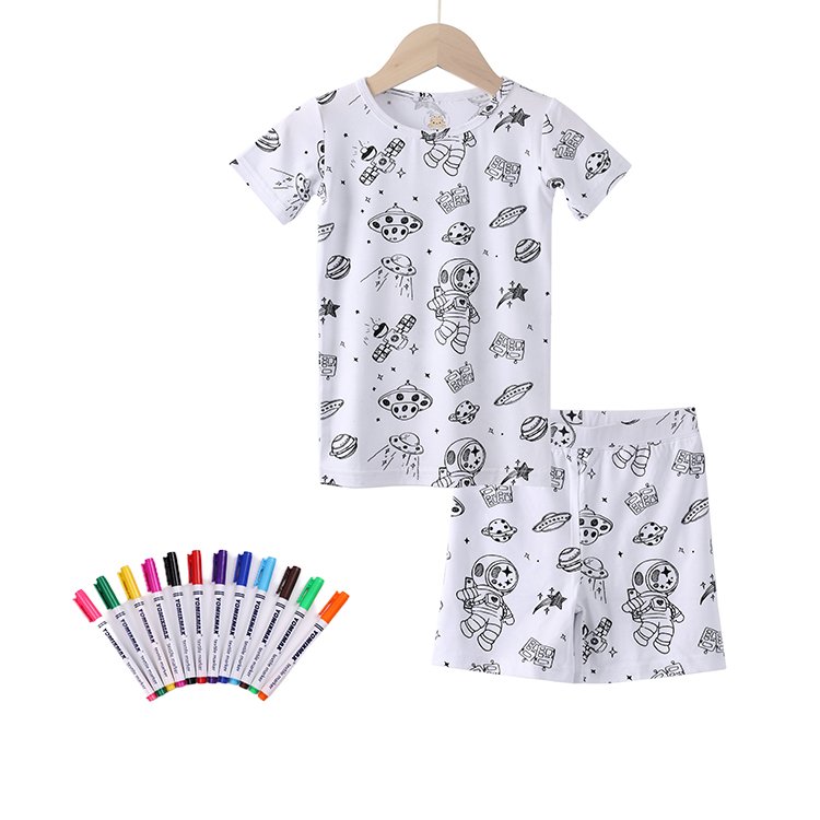 Pajamas Kids Clothing Sets Girls Boys Clothes Space Hero Pattern For 3-8years Old Coloring Pajamas For Kid With Markers