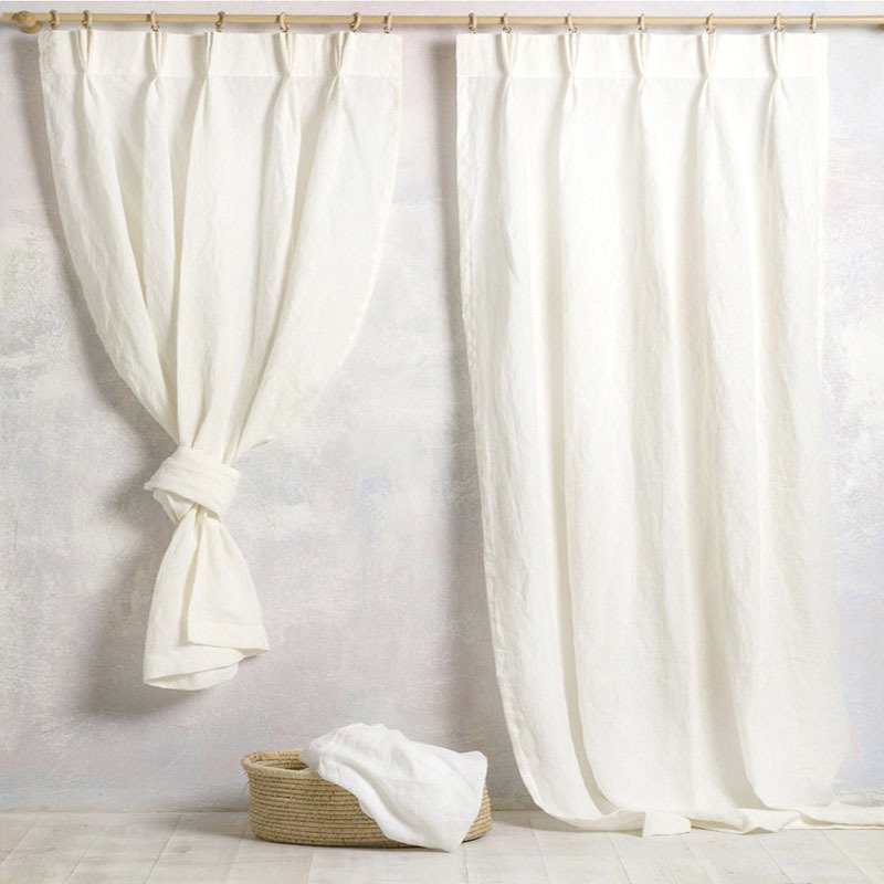 100% Linen Custom Luxury Fabric Gauze Sheer White Flax French Natural Linen Curtain