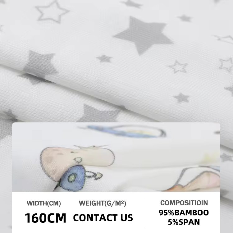 Custom Eco-Friendly Printed Jersey Bamboo Spandex Viscose Fabric Knitted Bamboo Material Fiber Fabrics for Baby Pyjamas