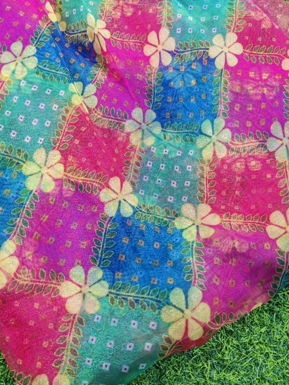 Multicolor Organza Floral Digital Print Fabric By The Yard Wedding Dress Fabric For Dress Making Cloths