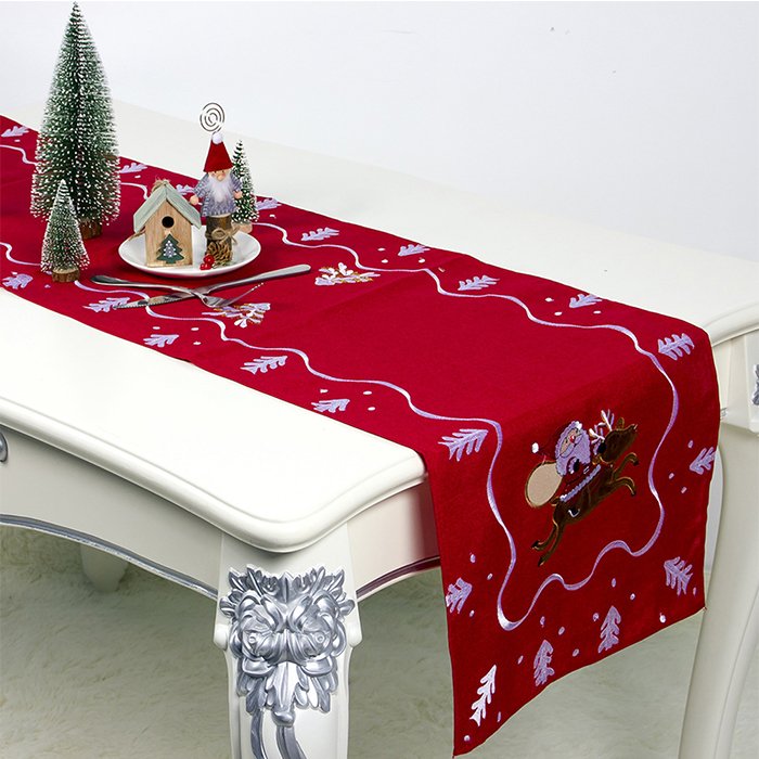 For Christmas Party Dinner Digital Printing Dye Sublimation Linen Burlap Red Fancy Christmas ornament Table Runners