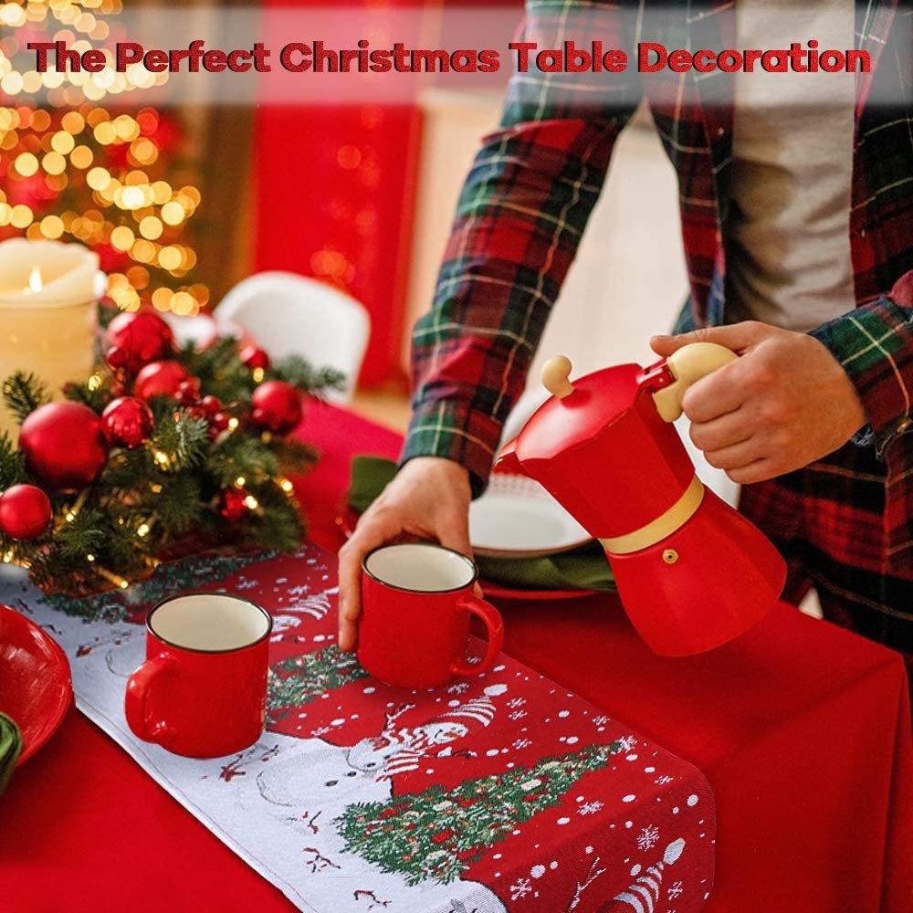 For Christmas Party Dinner Digital Printing Dye Sublimation Linen Burlap Red Fancy Christmas ornament Table Runners