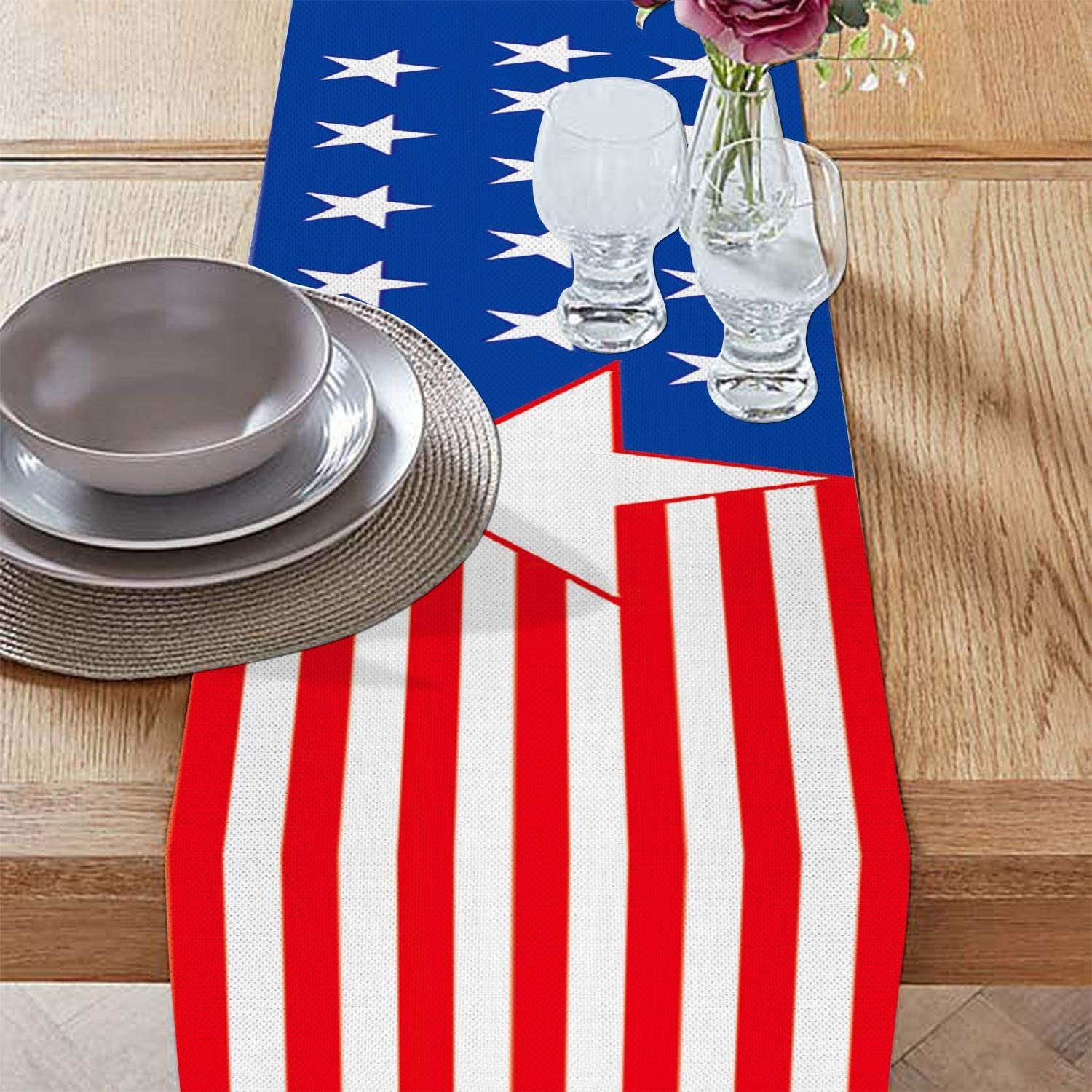 For Christmas Party Dinner Digital Printing Dye Sublimation Linen Burlap Red Fancy Christmas ornament Table Runners