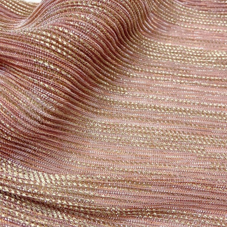 Luxury fancy 100 polyester knit shine metallic foil 85gsm accordion pleated fabric for dresses