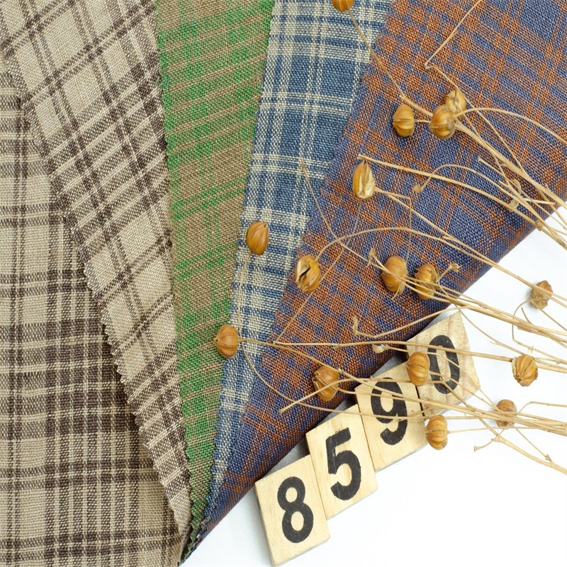 #8590 Sample order plaid check linen fabric lattice yarn-dyed checked linen fabric for shirt dress garment material