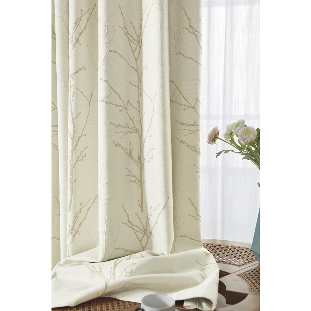Nice Durability Wholesale Chinese Style 3D Embroidered Floral Double Layer Sun Shader Window Curtains For The Bed Room