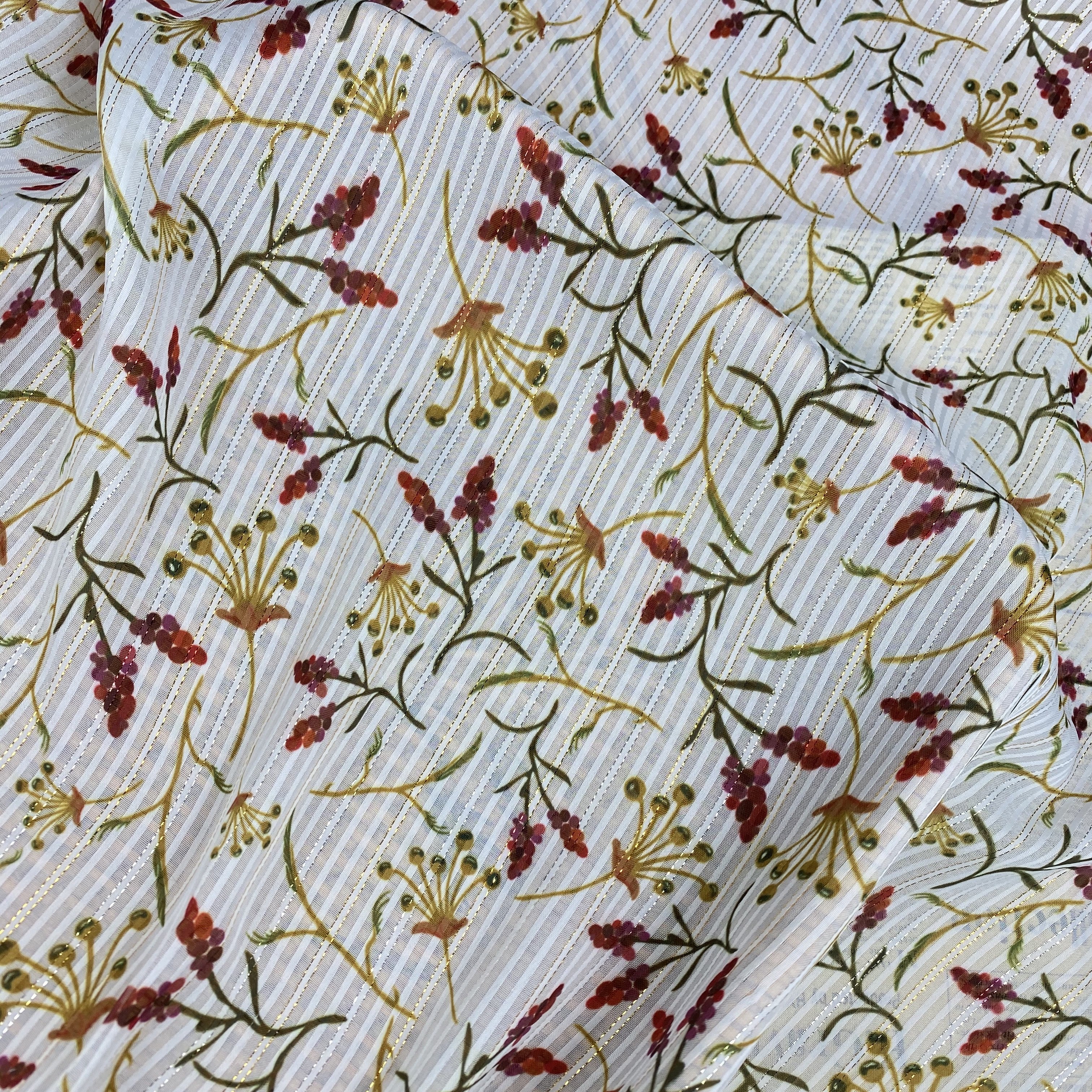 HIGH FASHION METALLIC GOLD lurex STRIPE CHIFFON PRINTED FABRICS POLYESTER FABRIC FOR LADY DRESS