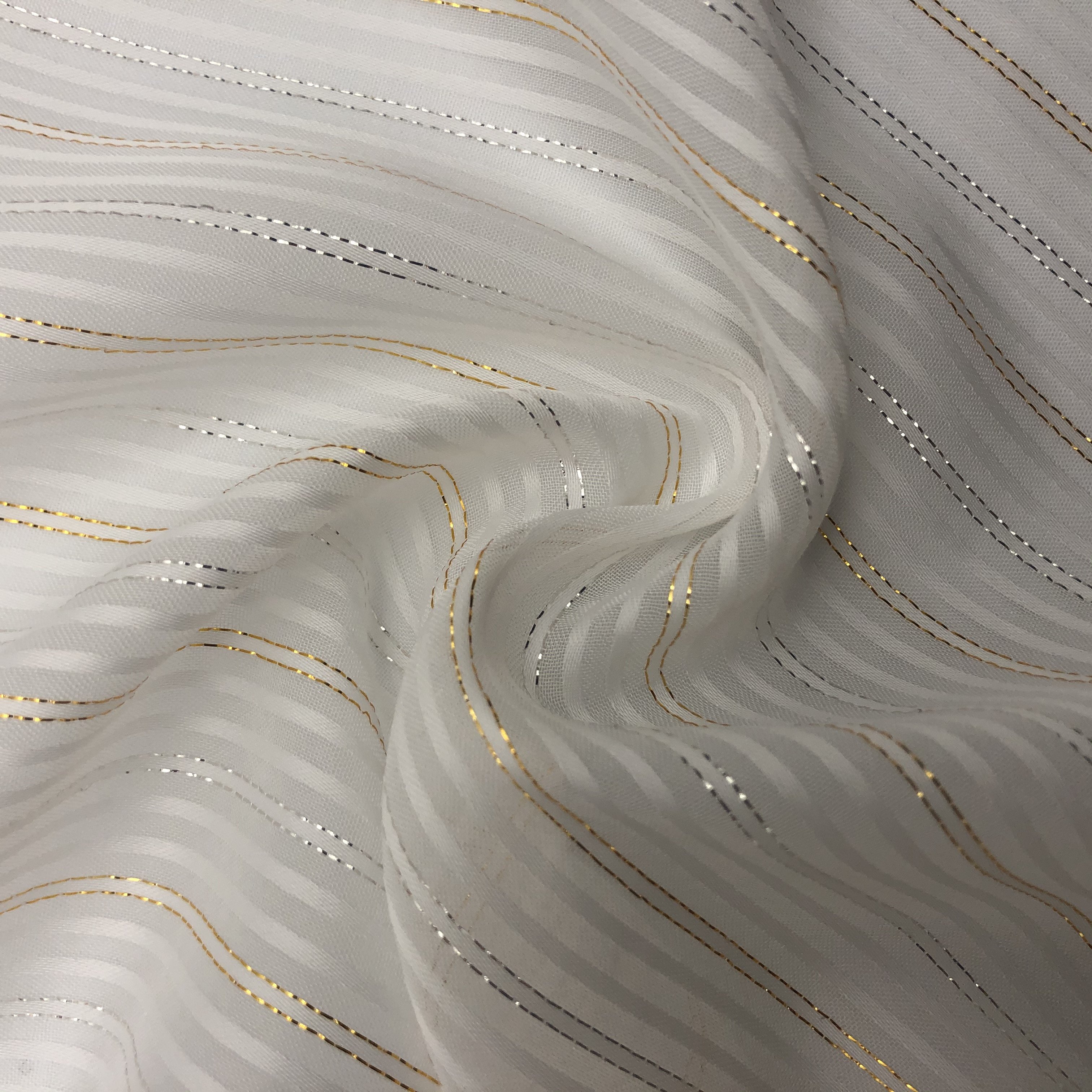 HIGH FASHION METALLIC GOLD lurex STRIPE CHIFFON PRINTED FABRICS POLYESTER FABRIC FOR LADY DRESS