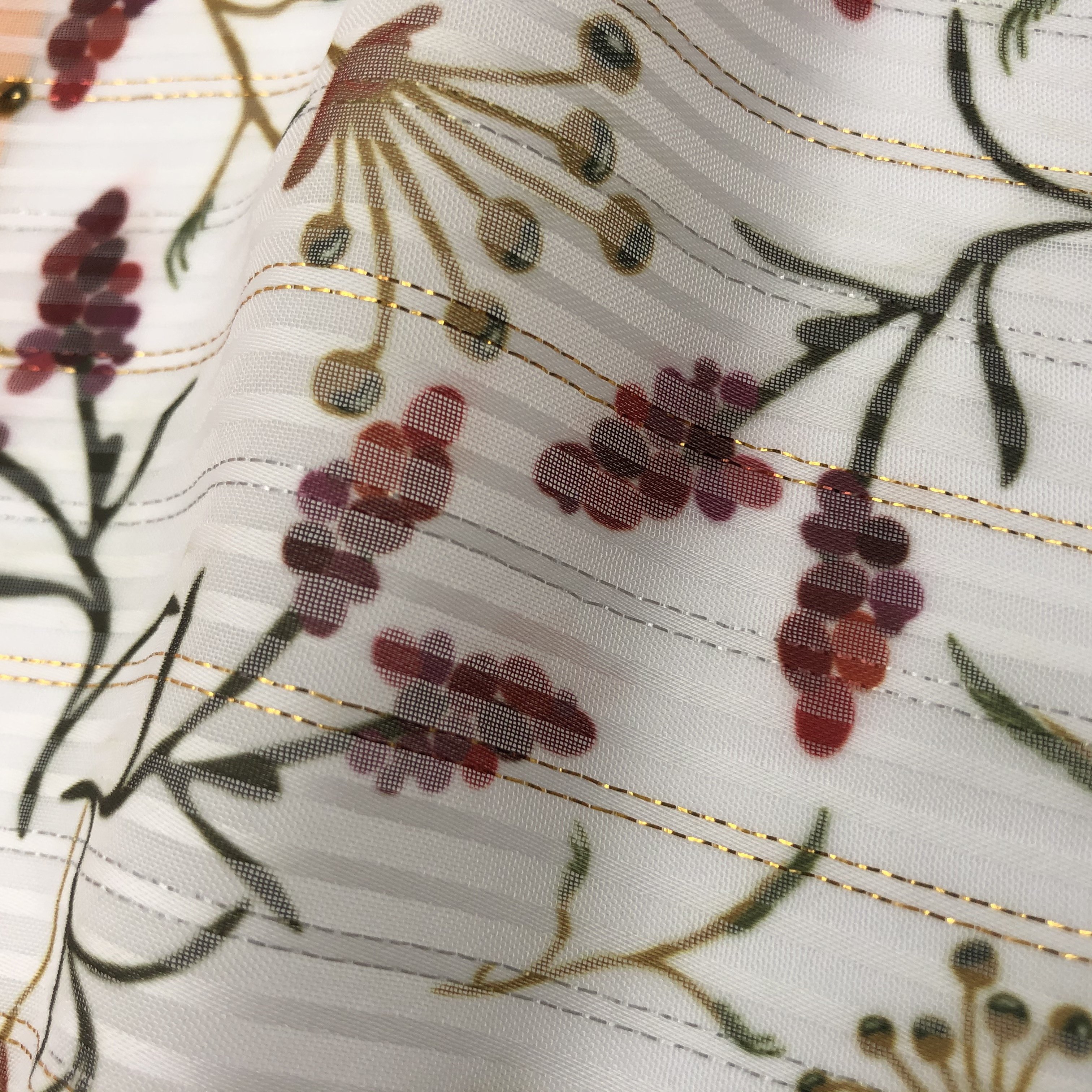 HIGH FASHION METALLIC GOLD lurex STRIPE CHIFFON PRINTED FABRICS POLYESTER FABRIC FOR LADY DRESS