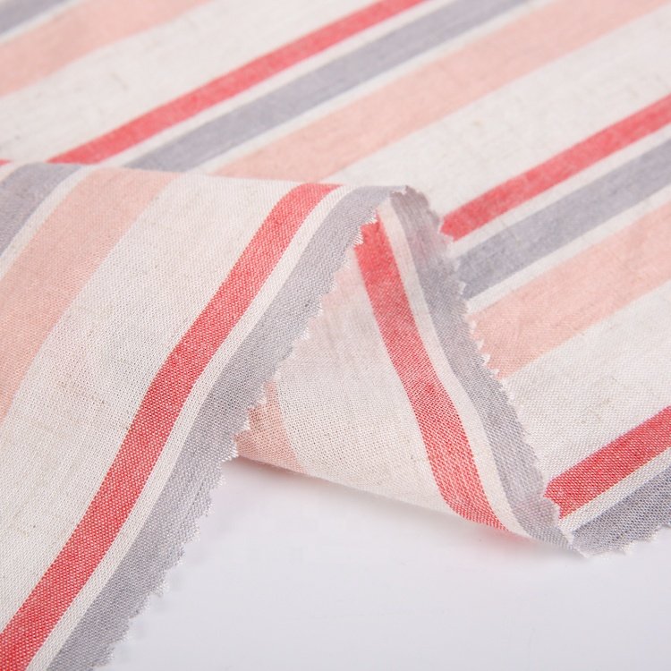 Fashion popular beautiful 100% linen fabric woven yarn dyed stripe fabrics for women dresses