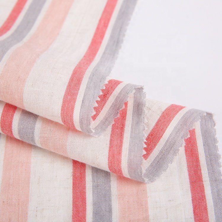 Fashion popular beautiful 100% linen fabric woven yarn dyed stripe fabrics for women dresses
