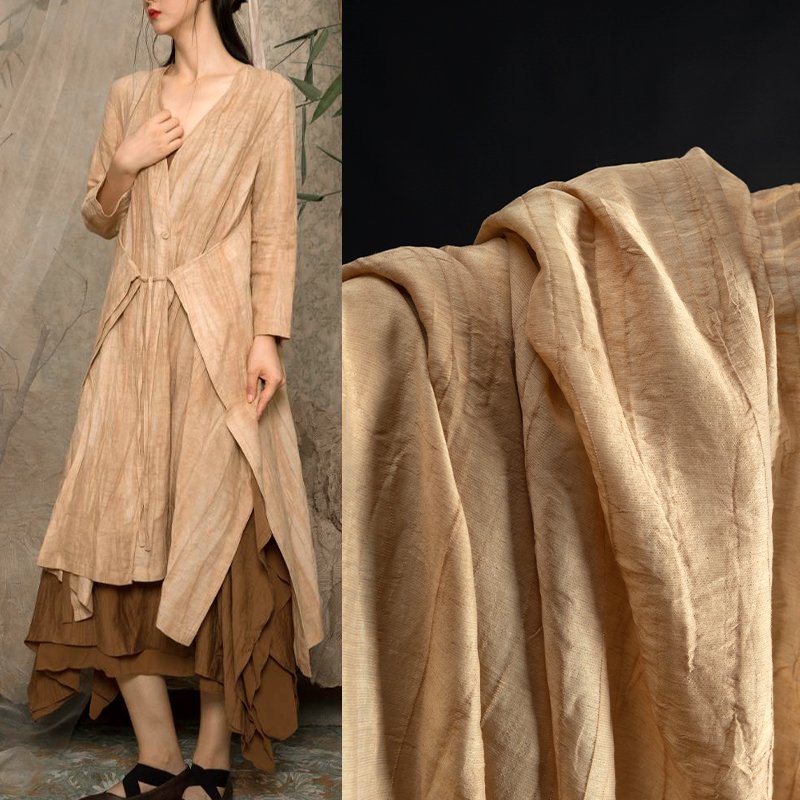 Creased recycled cotton linen fabric plant dyed vintage ruffled shirt dress bag creative clothing fabric