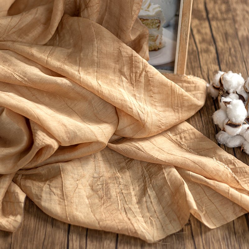 Creased recycled cotton linen fabric plant dyed vintage ruffled shirt dress bag creative clothing fabric