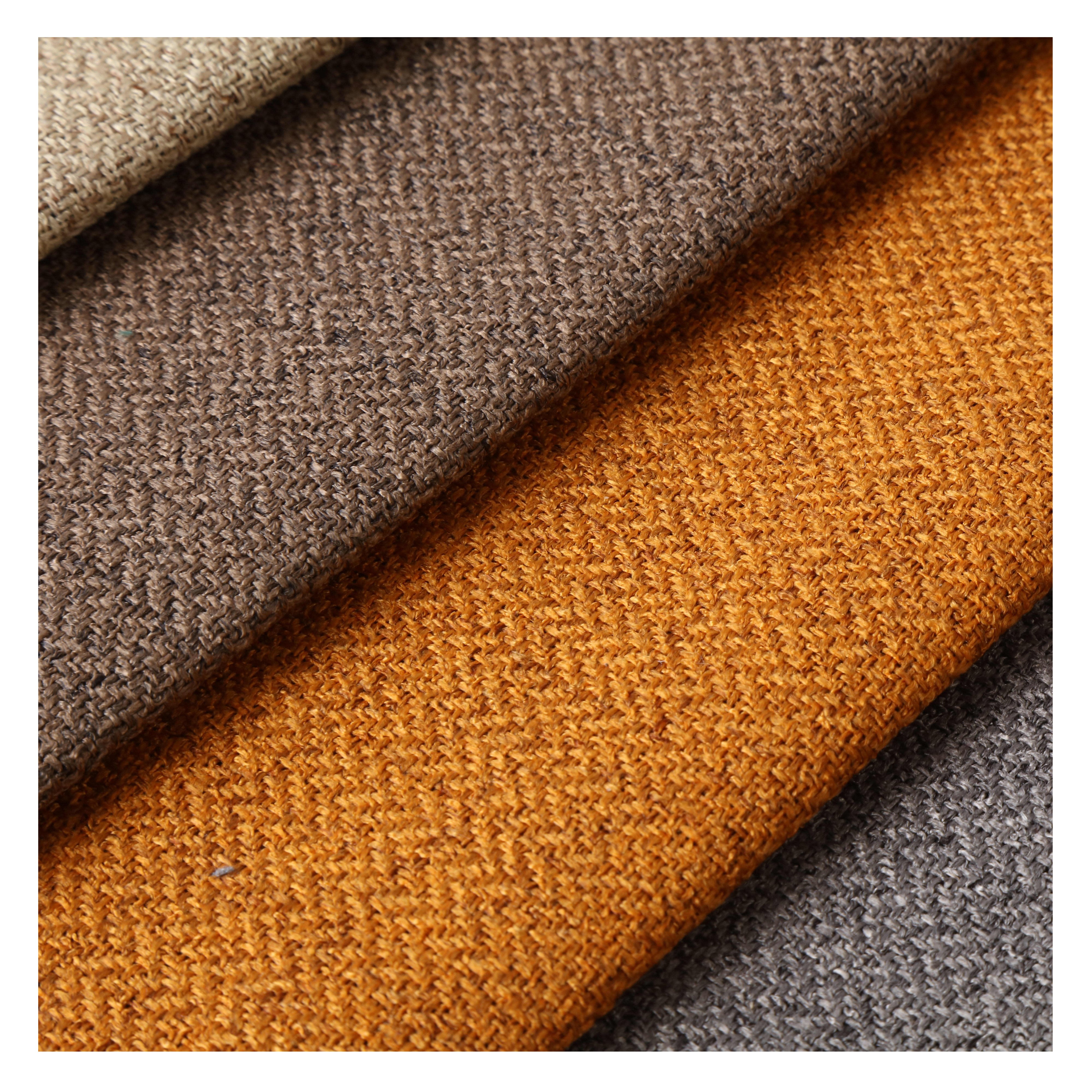 Free Sample NINA Cheap 100% Polyester Sofa Fabric Herringbone Linen Upholstery Faux Linen Rolls