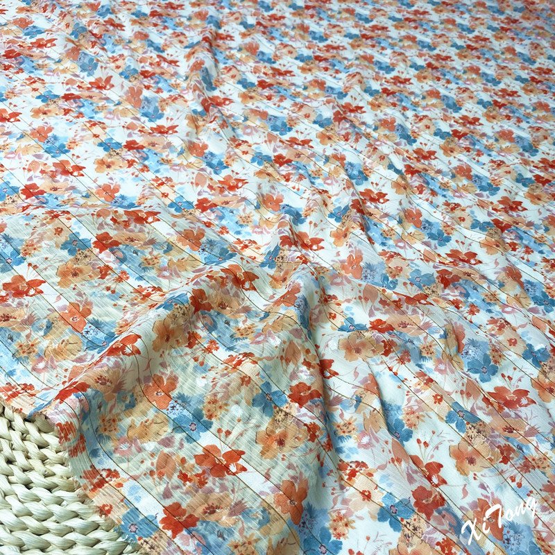high end fabric supplier metallic stripe chiffon fabric printing for lady's dress and garments