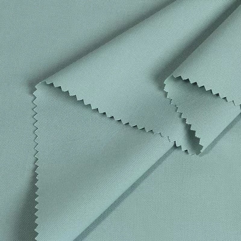 China fabric supplier 450gsm twill woven polyester 150d double layer four way stretch fabrics for suit and trousers