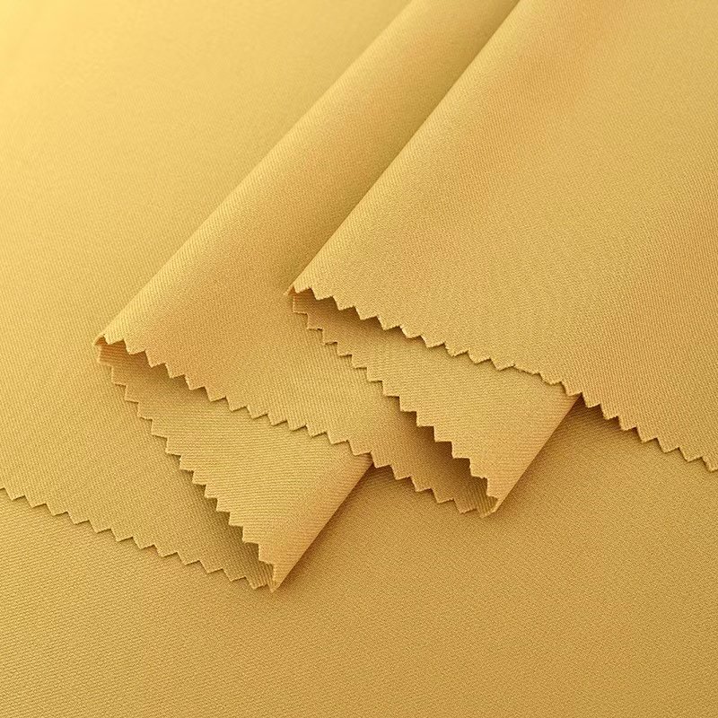 China fabric supplier 450gsm twill woven polyester 150d double layer four way stretch fabrics for suit and trousers