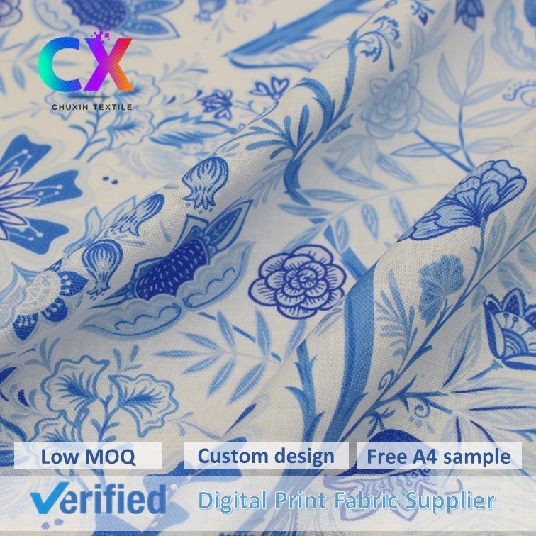 Wholesale Custom Design 145gsm Digital Printed Floral Woven 100% Linen Plain Fabrics for Clothing