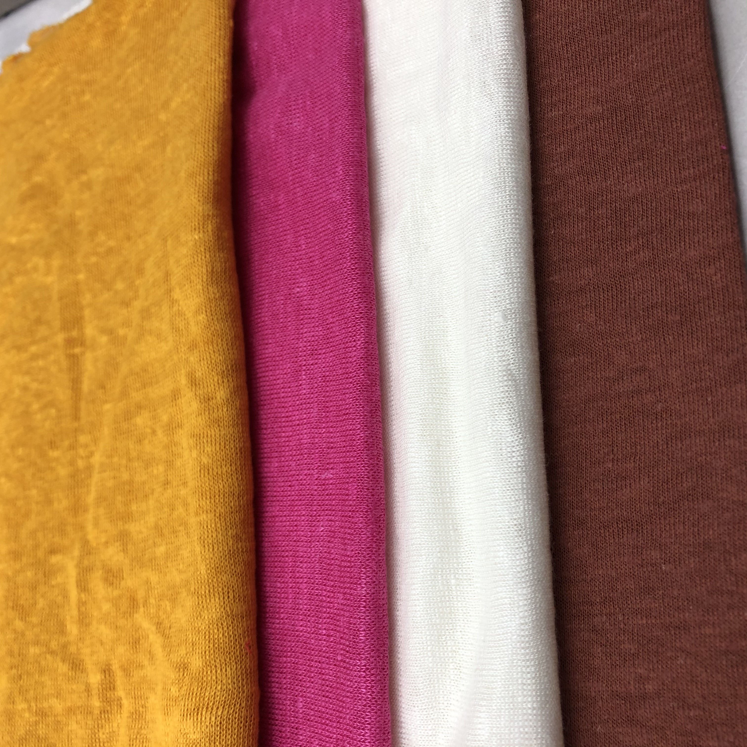 Wholesale 500kg Linen Textile Dress Fabric Printed Pattern 100% Knit Jersey Lightweight Plain Weft Dyed PP Bag Shirting