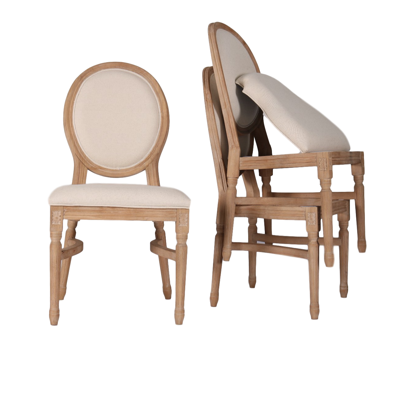 Wholesale French Style Solid Wood Cane Oval Round Back Rattan Dining Chair