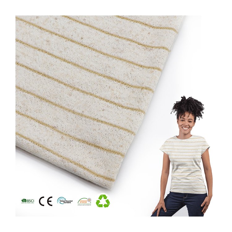 Stripe pattern Knitted yarn dyed jacquard Polyester viscose linen apparel fabric for trouser pants