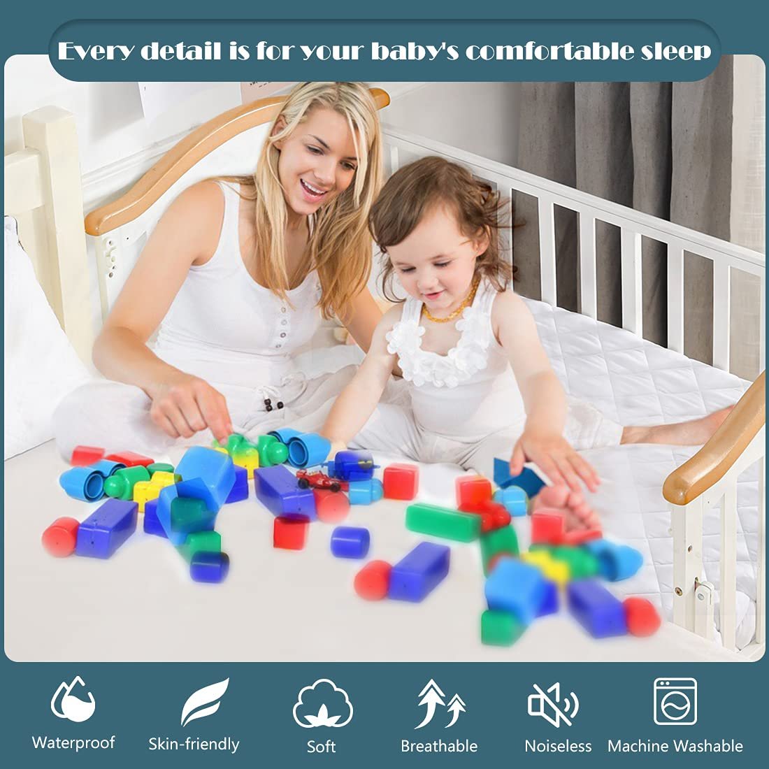Premium Hypoallergenic Unbleached Bamboo Terry Quilted Baby Crib Waterproof Mattress cover Baby cot Protector With TPU