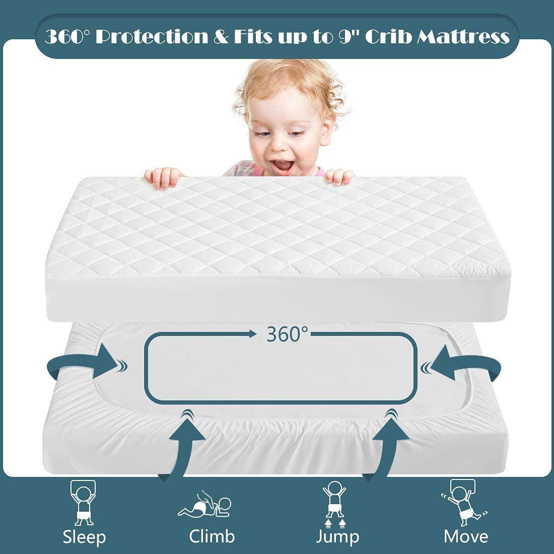 Premium Hypoallergenic Unbleached Bamboo Terry Quilted Baby Crib Waterproof Mattress cover Baby cot Protector With TPU