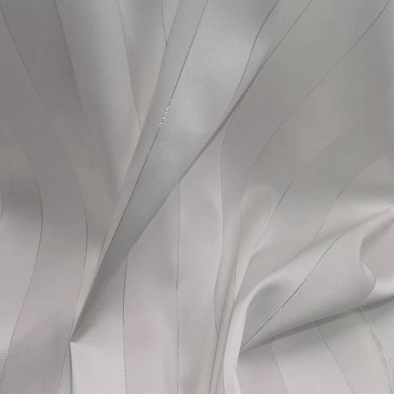 Suit for Dresses 50D Silver Lurex Wide Strip Chiffon Satin Woven Printed White Fabric Stretch Crepe