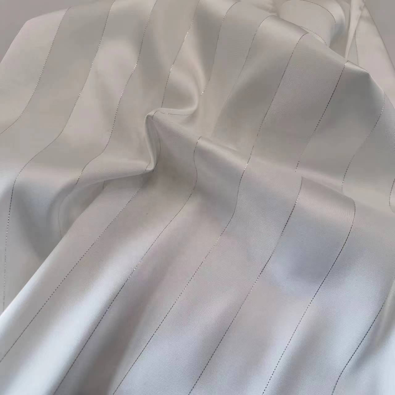 Suit for Dresses 50D Silver Lurex Wide Strip Chiffon Satin Woven Printed White Fabric Stretch Crepe