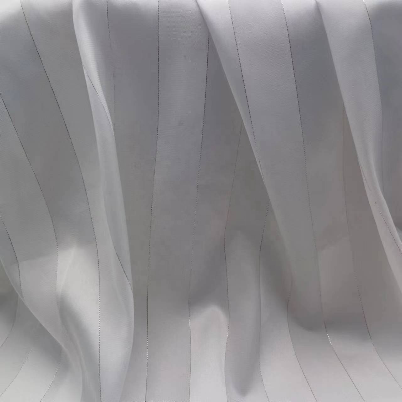 Suit for Dresses 50D Silver Lurex Wide Strip Chiffon Satin Woven Printed White Fabric Stretch Crepe