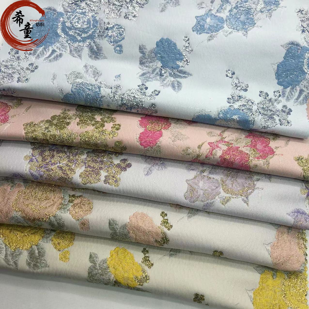 Metallic Jacquard brocade fabric top Quality 100% Polyester fabric for dress garment 3D pattern jacquard