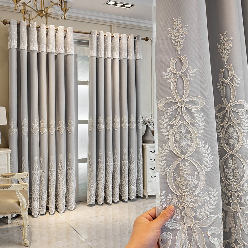 Cloth Gauze Integrated Thickened Embroidered Window Living Room Blackout Curtain
