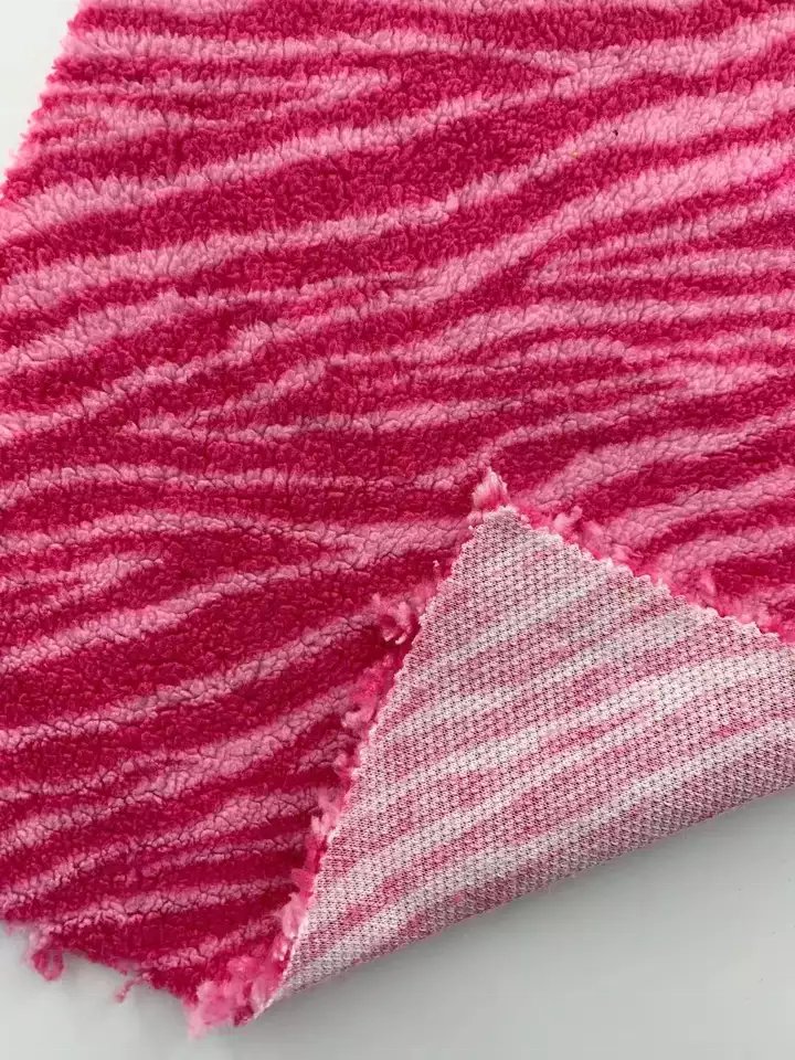 Latest Design Red Zebra Stripe Pattern Custom Printed Sherpa Fleece Fabric For Blanket Garment
