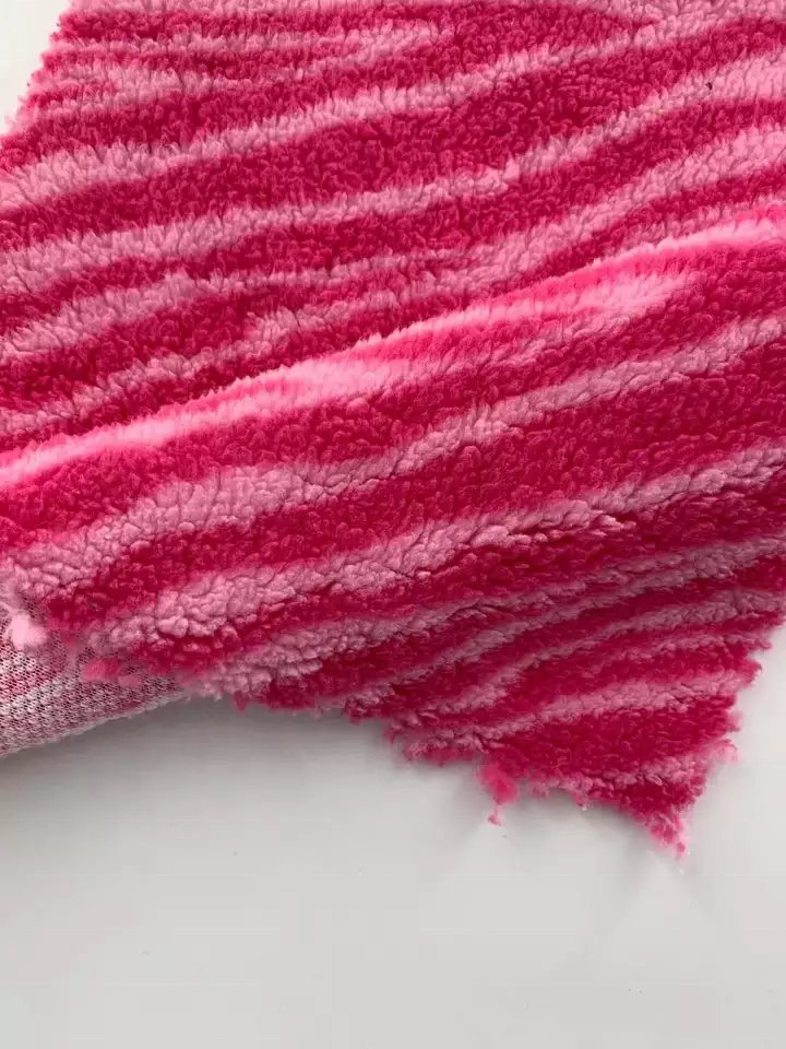 Latest Design Red Zebra Stripe Pattern Custom Printed Sherpa Fleece Fabric For Blanket Garment