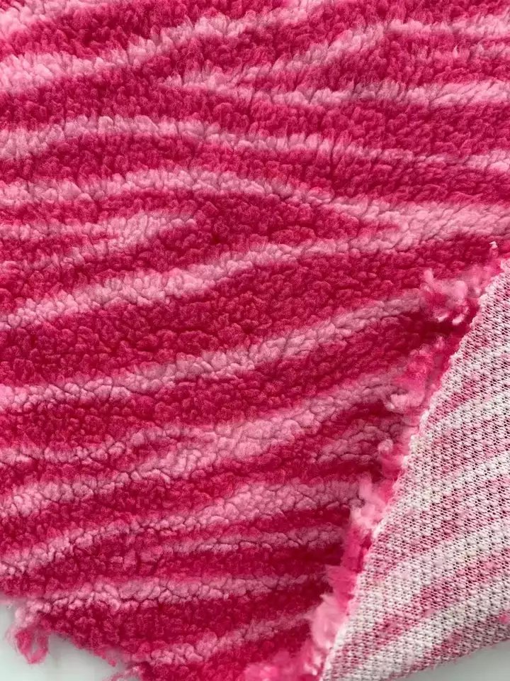 Latest Design Red Zebra Stripe Pattern Custom Printed Sherpa Fleece Fabric For Blanket Garment