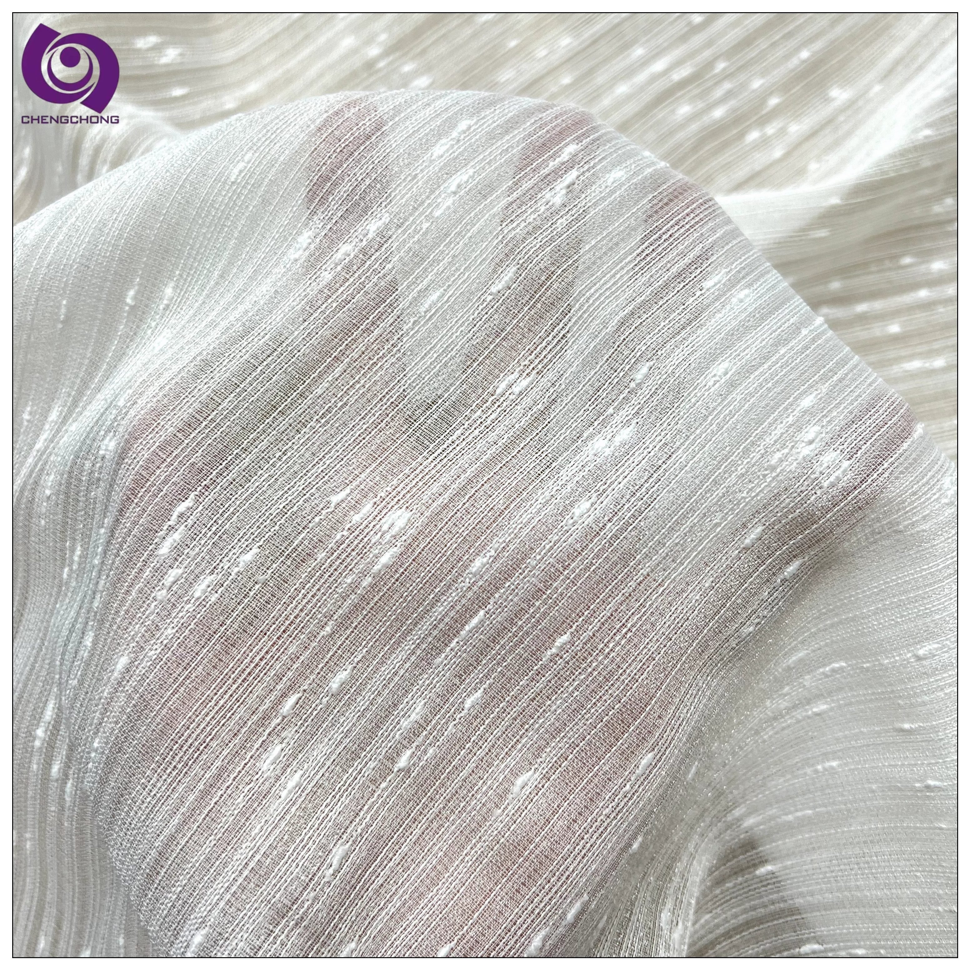 ready to ship breathable plain linen look soft dot design sheer curtain fabric for living room 8139