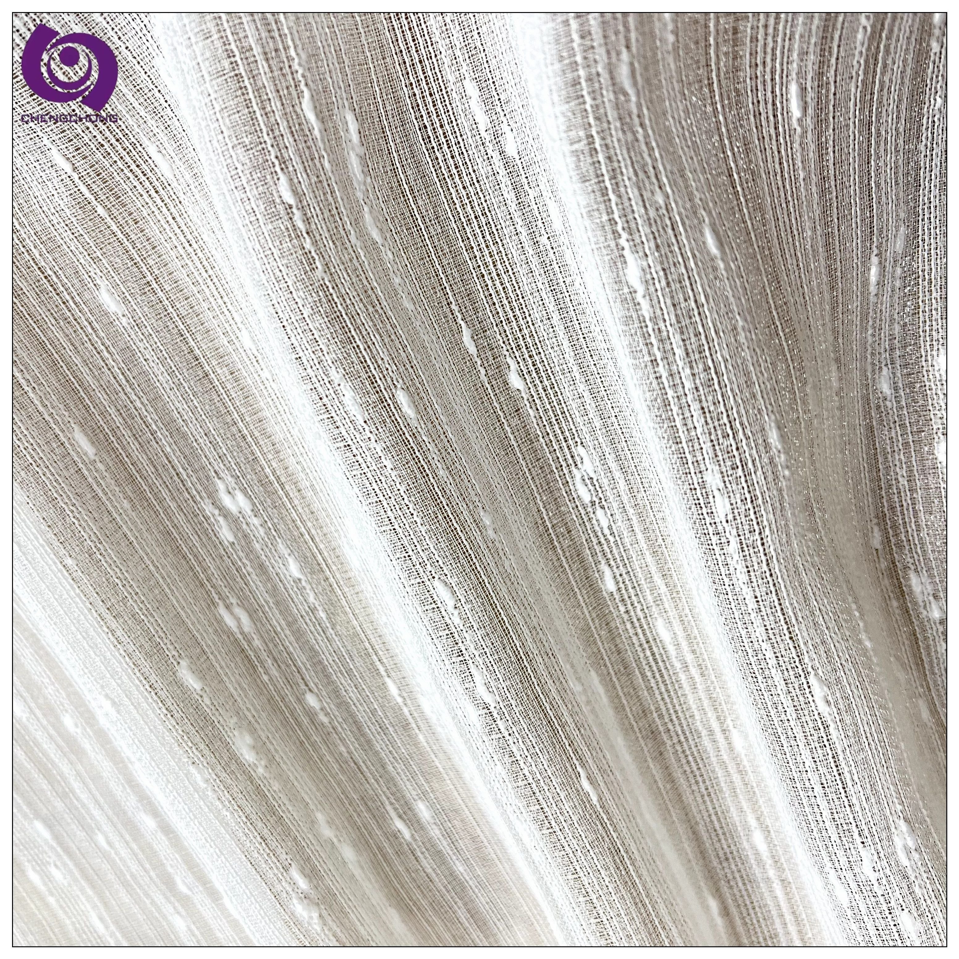 ready to ship breathable plain linen look soft dot design sheer curtain fabric for living room 8139