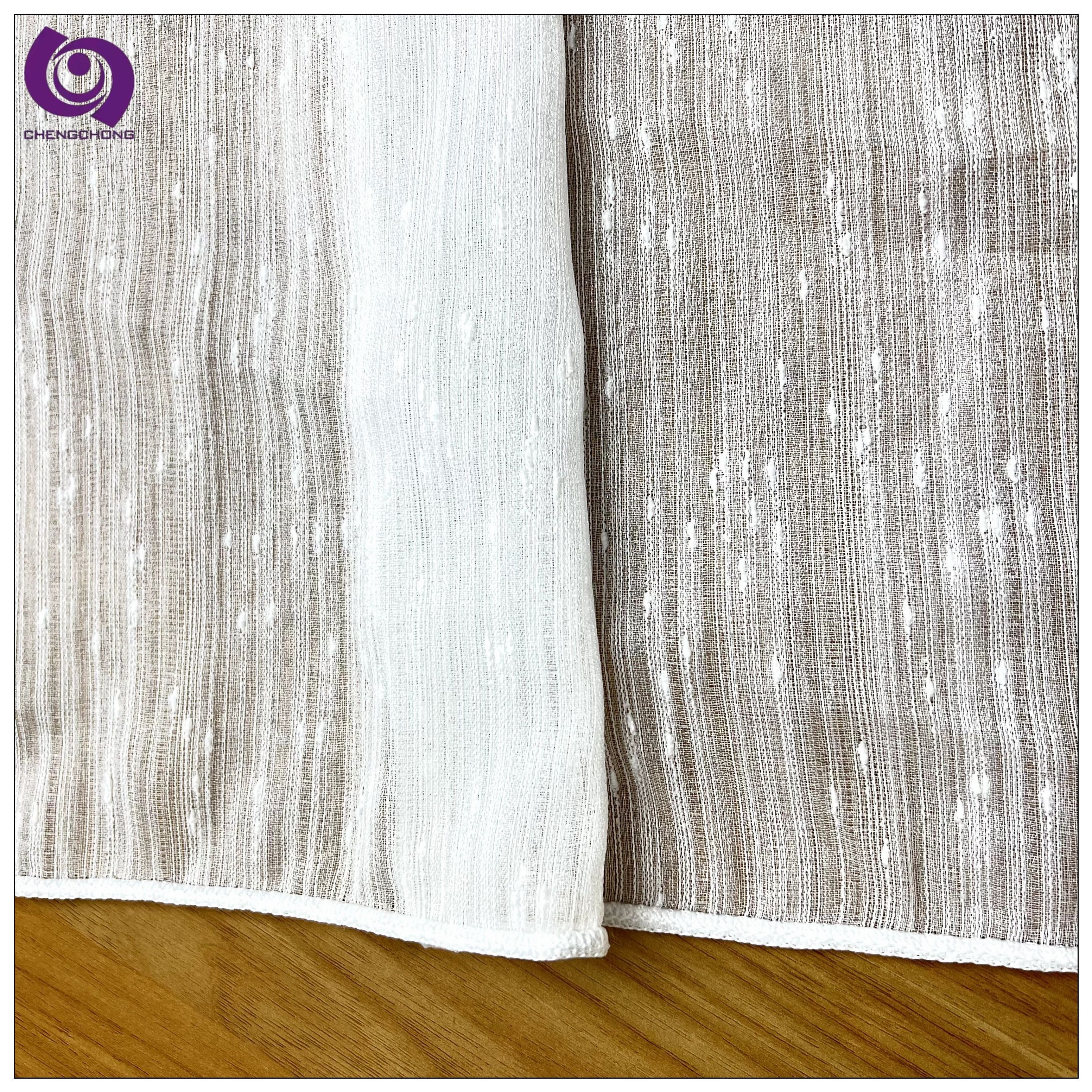 ready to ship breathable plain linen look soft dot design sheer curtain fabric for living room 8139