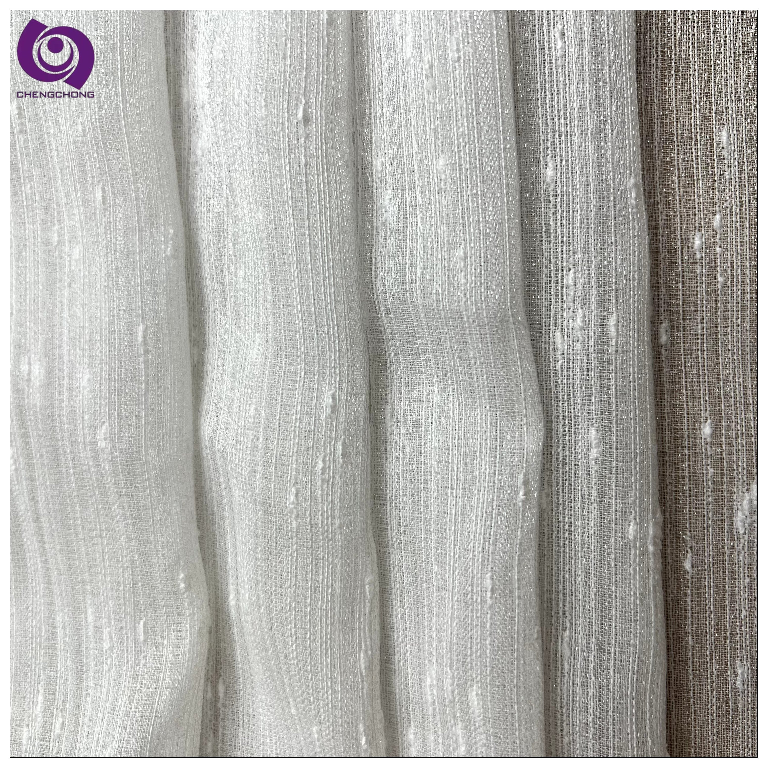 ready to ship breathable plain linen look soft dot design sheer curtain fabric for living room 8139