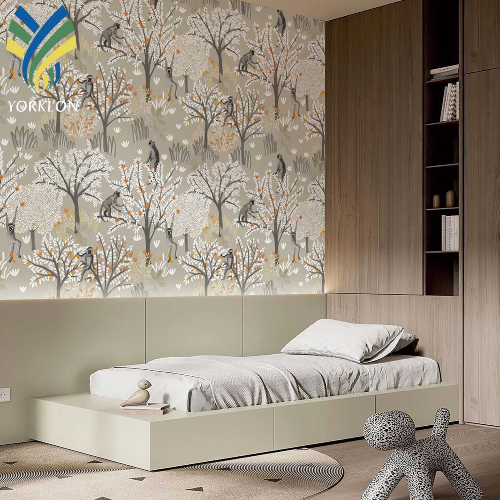 YF-CR12 Modern Home Wall Designs Decoration 3D Bedroom Animals Floral Mural Wallpaper For Kids Children's Room