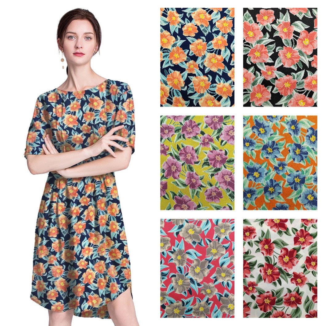 Good Quality 4way Stretch Fabric Spandex Polyester Rayon Floral Printed Fabric For Girls And Women