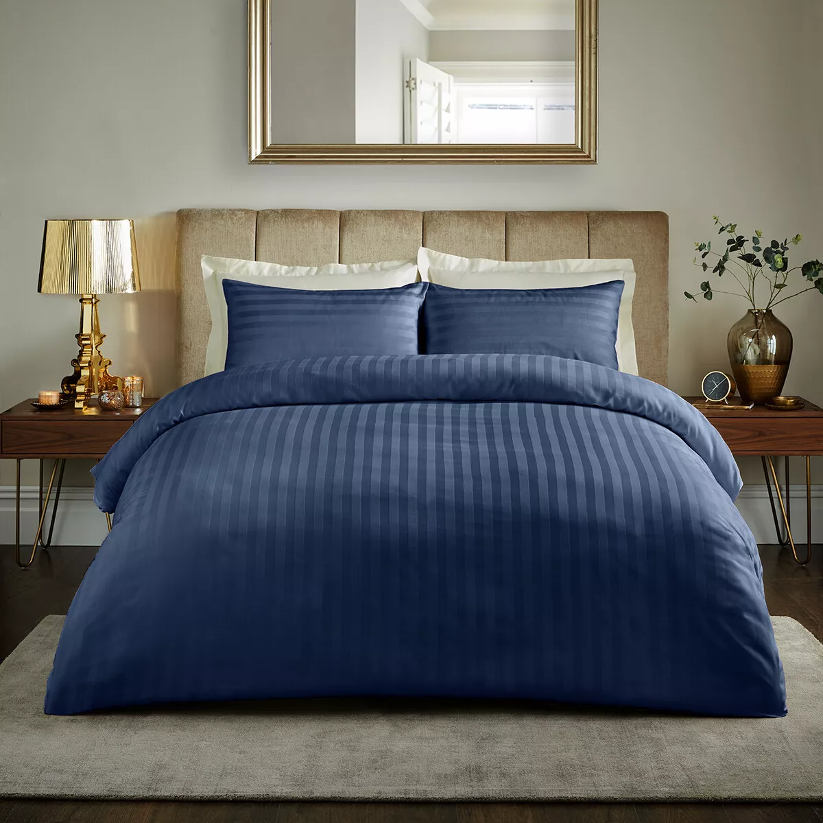 Soft 60S 100%Cotton 1cm Stripe Duvet Cover Set Hotel Linen Flat Fitted Cotton Bed Sheet Set